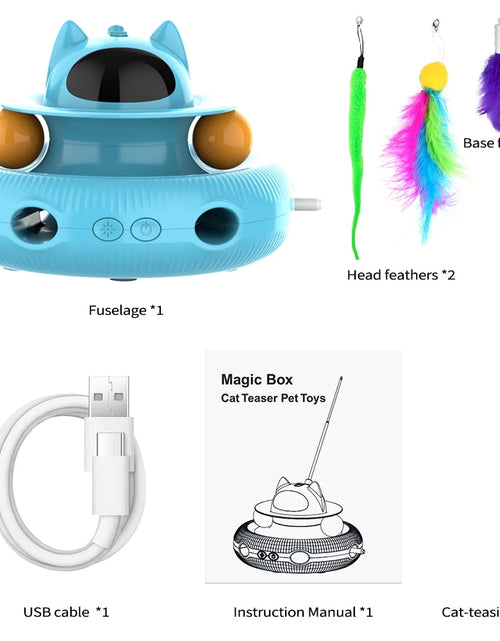 Load image into Gallery viewer, 4 in 1 Indoor Interactive Cat Toy with Laser &amp; Retractable Feather Wand, USB Rechargeable, Blue
