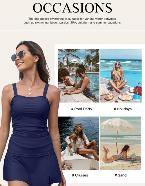 Load image into Gallery viewer, Tankini Swimsuits for Women Tankini Bathing Suit 2 Piece Tummy Control Ruched Tankini Top with Swim Skirt Swimwear Blue L
