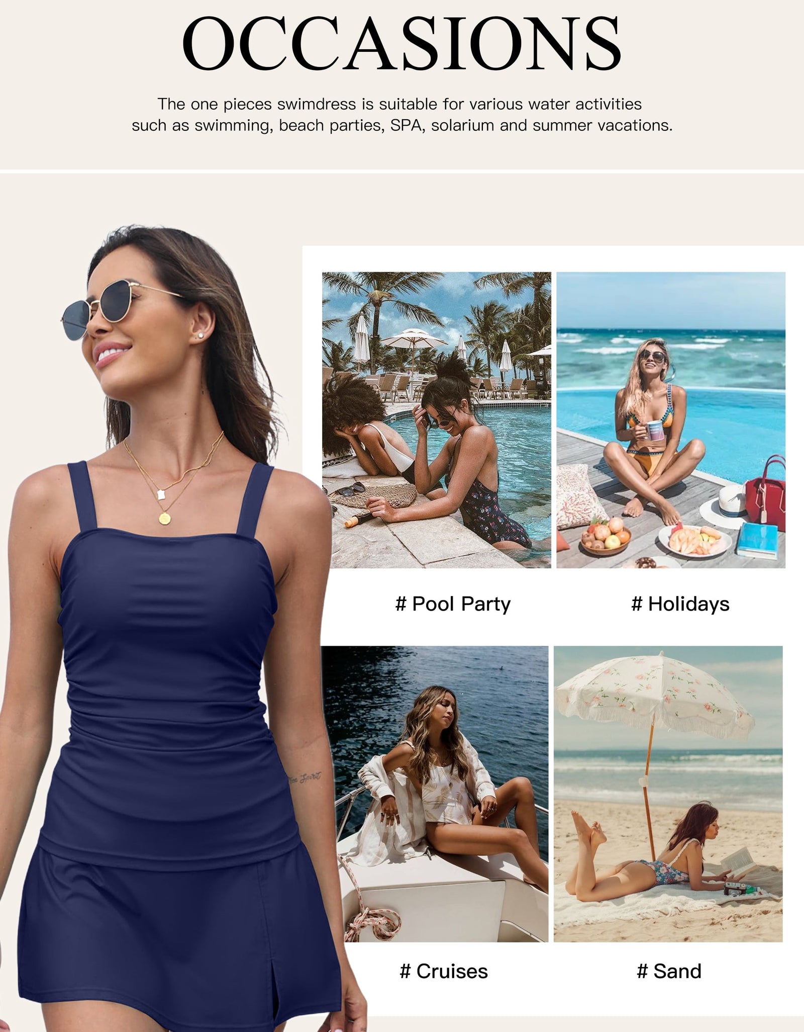 Tankini Swimsuits for Women Tankini Bathing Suit 2 Piece Tummy Control Ruched Tankini Top with Swim Skirt Swimwear Blue L