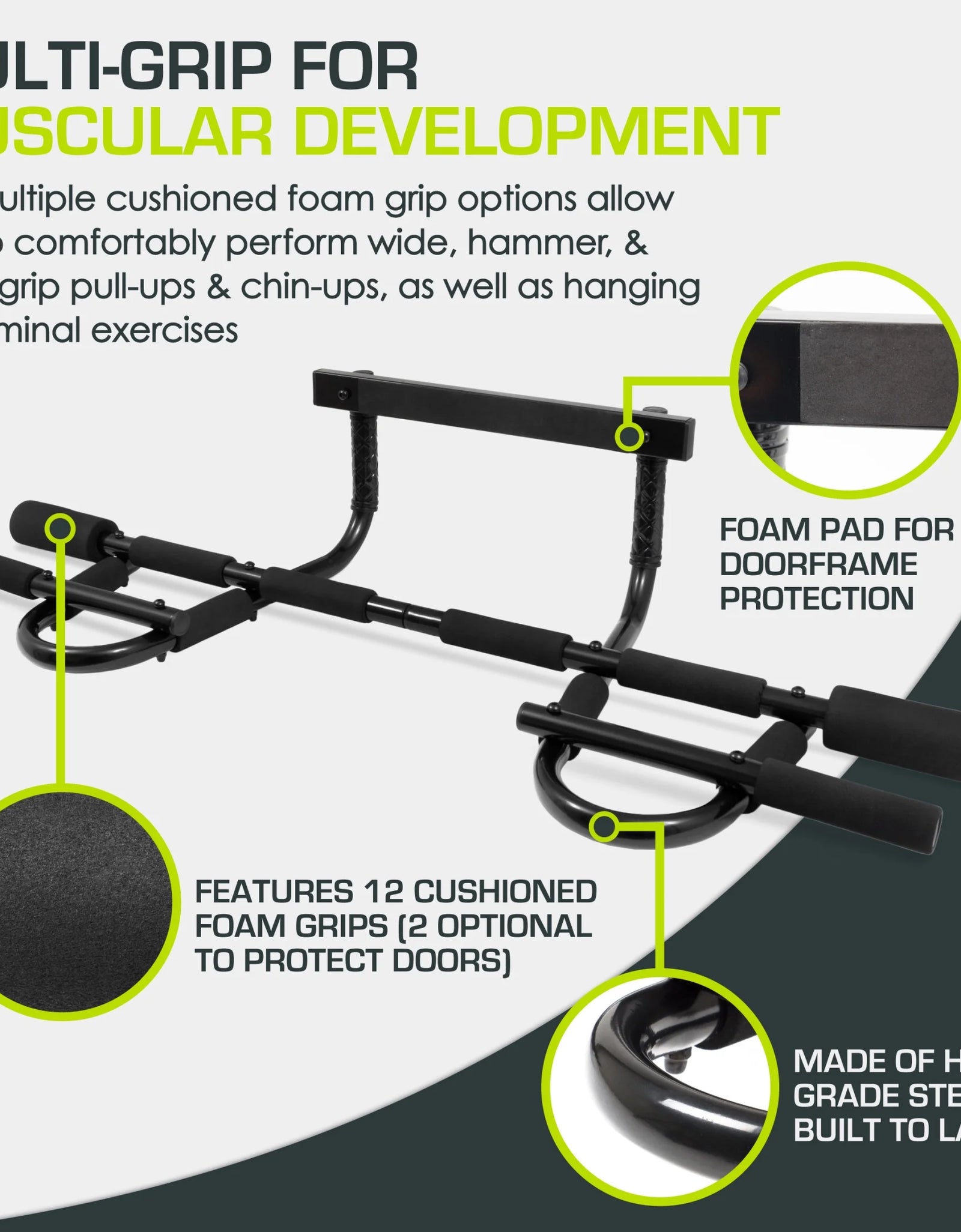 Multi-Grip Chin-Up/Pull-Up Bar, Heavy Duty Doorway Trainer