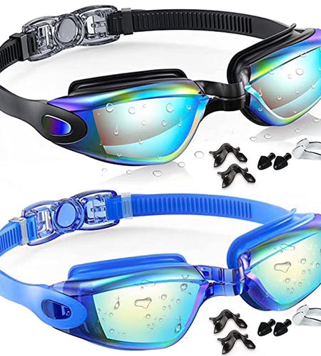 Swim Goggles, 2 Pack Anti-Fog No Leaking Anti-Uv Silicone Swimming Goggles for Teen Youth Adult Women Men