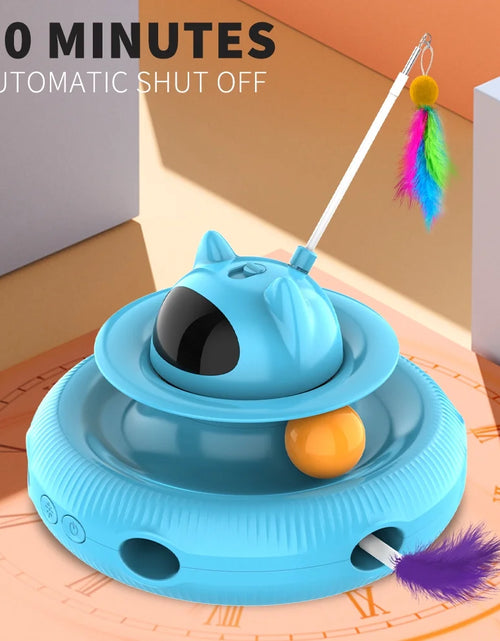 Load image into Gallery viewer, 4 in 1 Indoor Interactive Cat Toy with Laser &amp; Retractable Feather Wand, USB Rechargeable, Blue
