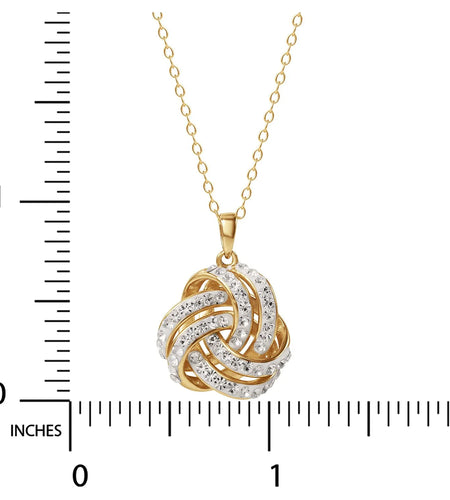 Fine Women'S Love Knot 18K Gold Crystal Pendant and Earring Set