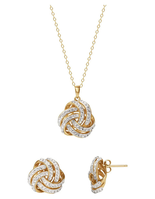 Load image into Gallery viewer, Fine Women'S Love Knot 18K Gold Crystal Pendant and Earring Set
