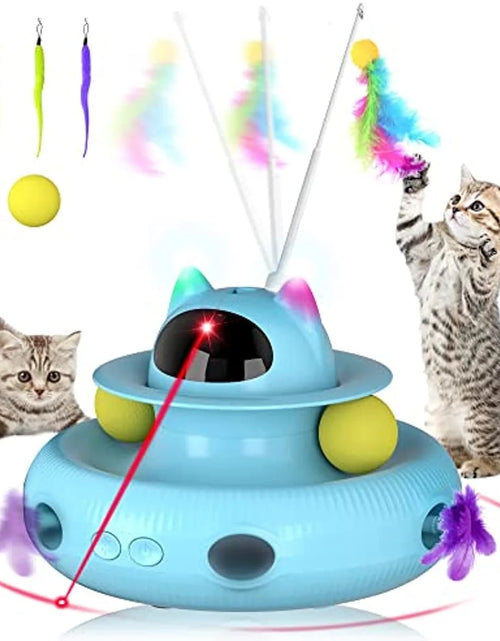 Load image into Gallery viewer, 4 in 1 Indoor Interactive Cat Toy with Laser &amp; Retractable Feather Wand, USB Rechargeable, Blue
