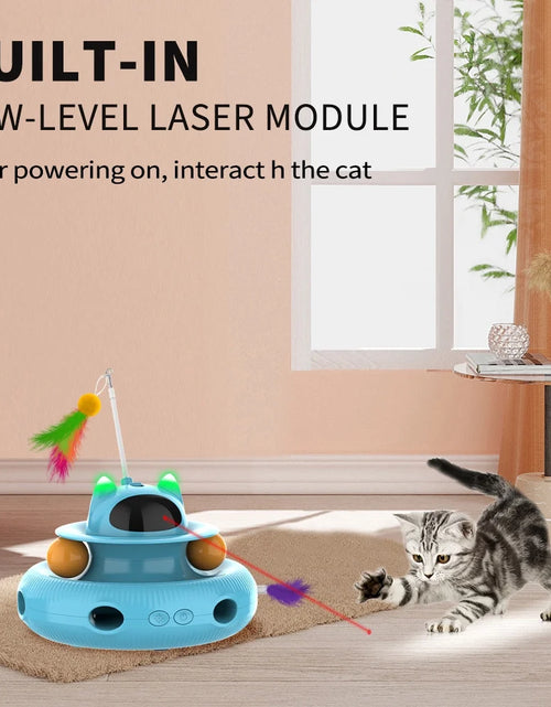 Load image into Gallery viewer, 4 in 1 Indoor Interactive Cat Toy with Laser &amp; Retractable Feather Wand, USB Rechargeable, Blue
