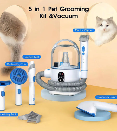 Pet Grooming Vacuum Kit, 5 In-1 Pet Grooming Vacuum Suction 99% Pet Hair for Dogs Cats, 3L Large Capacity Dust Cup, Quiet Pet Vacuum Groomer for Shedding Pet Hair, Home Cleaning