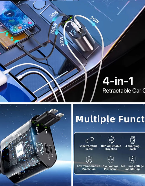 Load image into Gallery viewer, Retractable Car Charger 4 in 1 Fast Car Phone Charger 120W with USB Type C Cable
