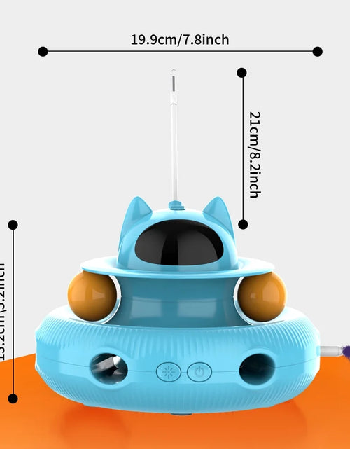 Load image into Gallery viewer, 4 in 1 Indoor Interactive Cat Toy with Laser &amp; Retractable Feather Wand, USB Rechargeable, Blue

