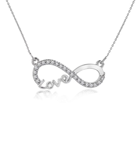 Infinity Love Pendant Necklace - Meaningful Jewelry for Her - Anniversary Gift in 18K White Gold Plated