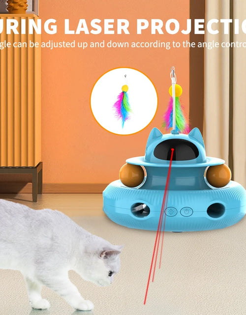 Load image into Gallery viewer, 4 in 1 Indoor Interactive Cat Toy with Laser &amp; Retractable Feather Wand, USB Rechargeable, Blue
