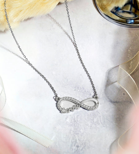 Infinity Love Pendant Necklace - Meaningful Jewelry for Her - Anniversary Gift in 18K White Gold Plated
