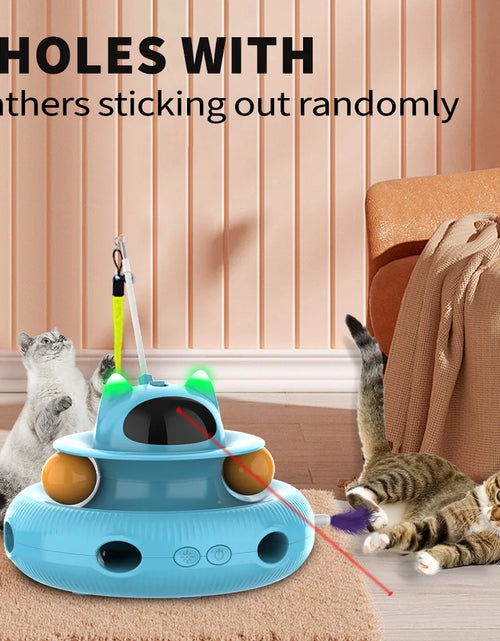 Load image into Gallery viewer, 4 in 1 Indoor Interactive Cat Toy with Laser &amp; Retractable Feather Wand, USB Rechargeable, Blue
