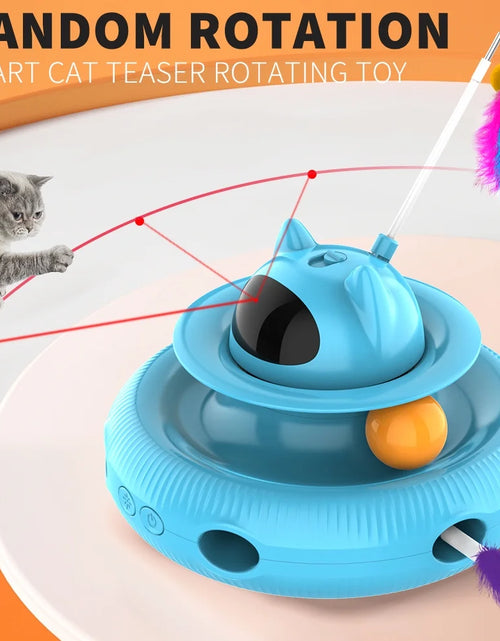 Load image into Gallery viewer, 4 in 1 Indoor Interactive Cat Toy with Laser &amp; Retractable Feather Wand, USB Rechargeable, Blue
